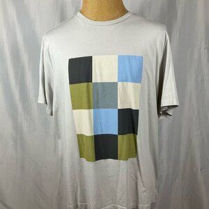 H&M Graphic Printed Tee Shirt Square Motif Grey 100% Cotton Crew Neck Men’s XXL